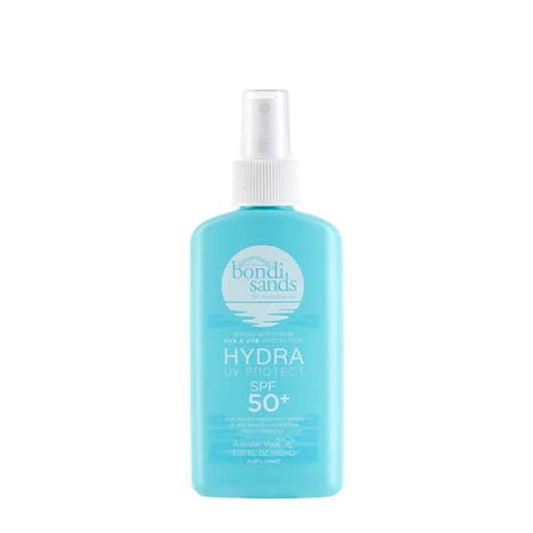 Bondi Sands | Hydra UV Protect SPF50+ Spray | broad-spectrum UVA protection | broad-spectrum UVB protection | fast-absorbing mist | lightweight mist | non-greasy finish | invisible finish | on-the-go protection | hydration | fragrance-free | paraben-free | sulphate-free | cruelty-free