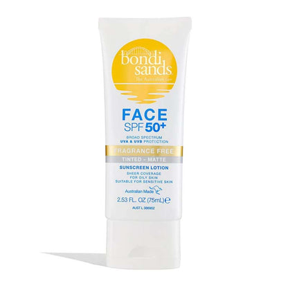 Bondi Sands Face SPF50+ Fragrance Free Tinted - Matte Sunscreen Lotion | spf 50 | sun cream | sun lotion | bondi sands | matte sun cream | oily skin