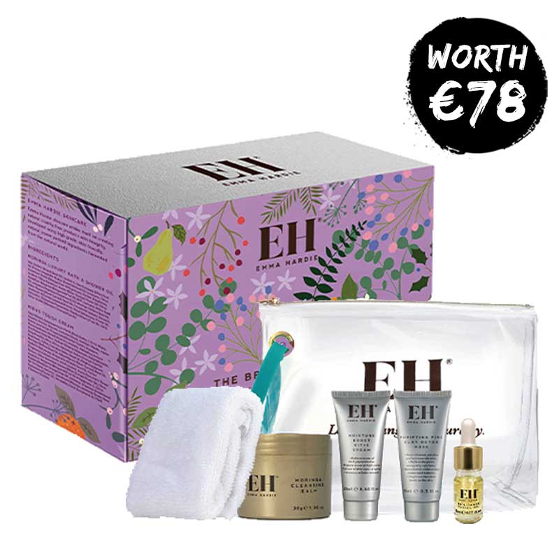 Emma Hardie | The Brilliance Edit | gift set | skincare lovers | five skincare essentials | travel-friendly | minis | best-selling | Moringa Balm | dual-action | cleansing cloth | stylish cosmetics bag | on-the-go skincare | gift | self-care | treat