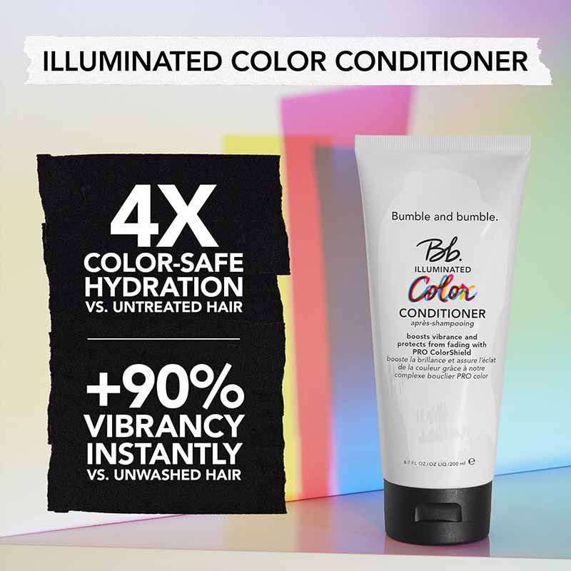 Bumble and bumble | Illuminated Color Conditioner | lightweight | moisture-rich formula | key to amplified vibrance and shine | enhance | look of color-treated hair | goodbye to frizz | flyaways | works to smooth | seal the cuticle | hair | luminous | locked-in color | turn heads