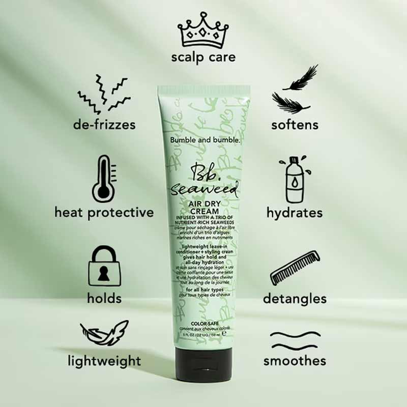 Bumble and bumble Bb. Seaweed Air Dry Cream | scalp care | soft | strands | hydrate | moisturize | detangle | smooth | lightweight | hold | heat protective | de-frizzes | heat protectant 