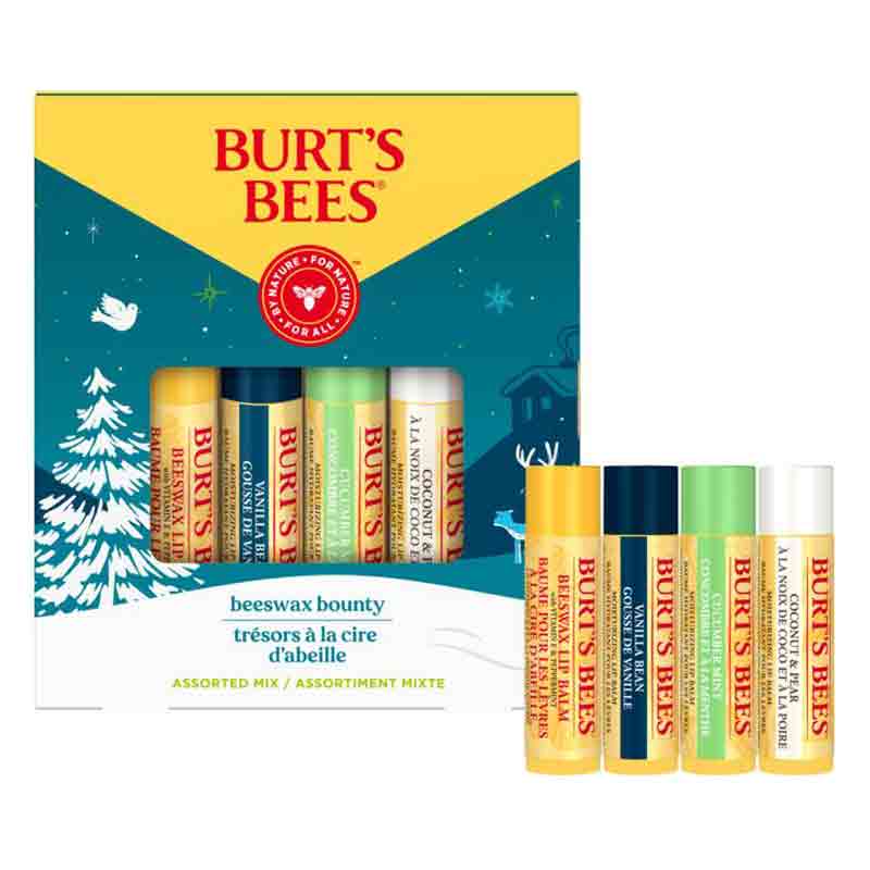 Burt's Bees Assorted Beeswax Bounty Lip Balm Gift Set stocking stuffer gift with four lip balms
