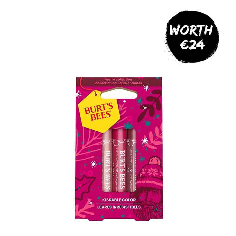 Burt's Bees | Kissable Colour Lip Shimmers | 3 shimmer lip balms | nourish and moisturize | add pop of color | Christmas gift box.
