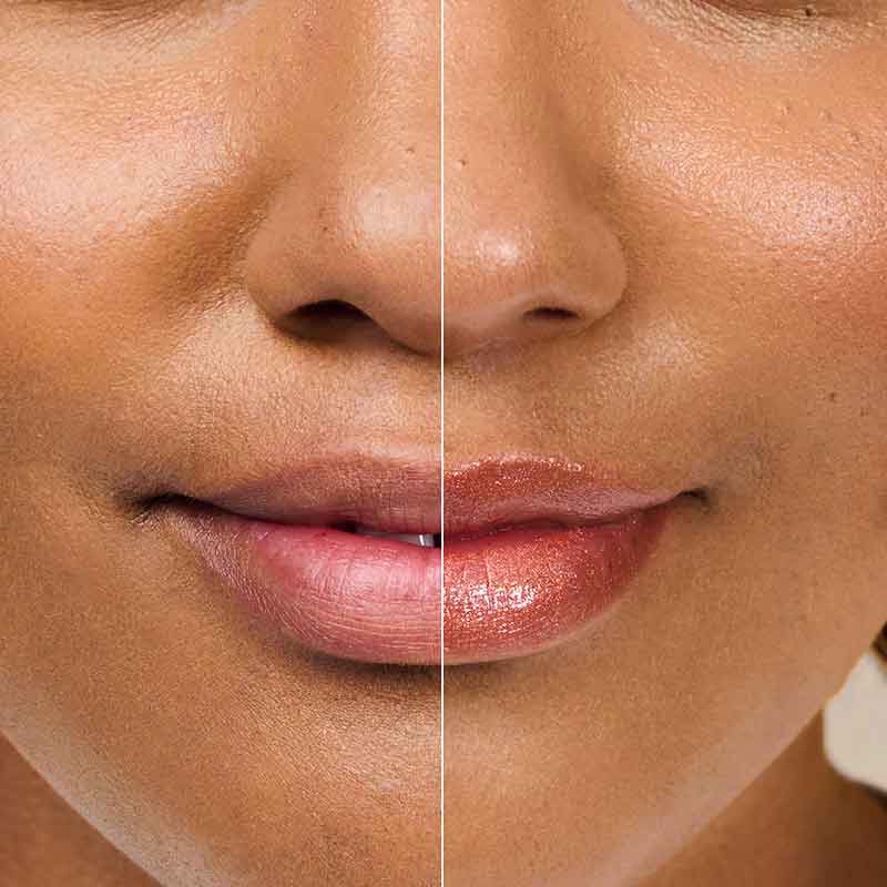 Burt's Bees Petal Kisses Lip Shimmer before and after on models lips