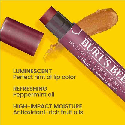 Burt's Bees Petal Kisses Lip Shimmer information image showing colour, scent and benefits