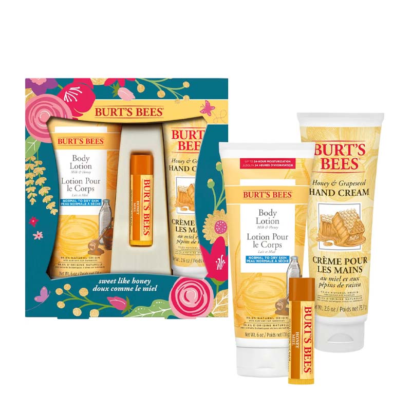 Burt's Bees Sweet Like Honey Spring Gift Set | body lotion lip balm and hand cream