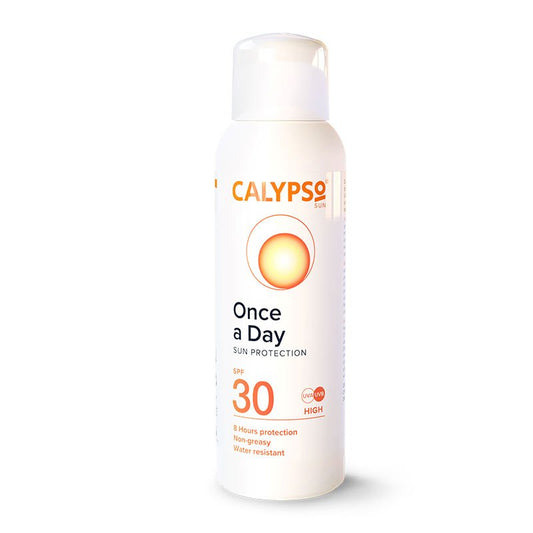 Calypso | Once A Day | Lotion | SPF 30 | 8 hours | sun protection | single application | applying | reapplying | complete protection | UVA | UVB | protection | waterproof formula