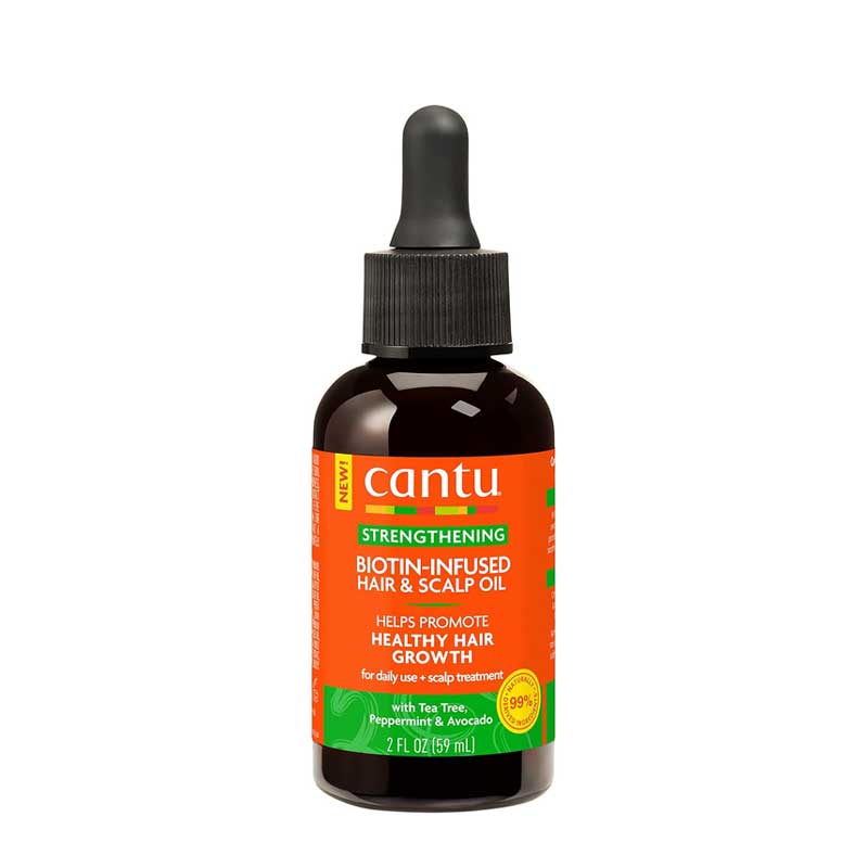 Cantu Strengthening Biotin-Infused Hair & Scalp Oil | Lightweight formula | Nourishes scalp and strands | Promotes healthy hair growth | Minimizes breakage | Suitable for all hair types | Provides intense hydration | Adds brilliant shine | Use nightly for best results