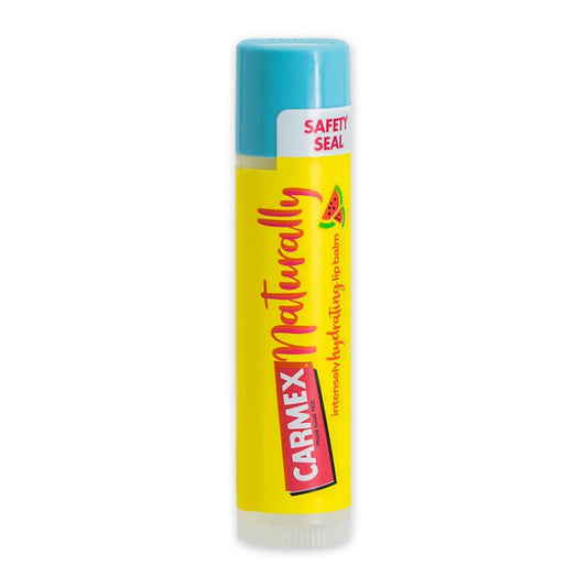 Carmex | Naturally | Watermelon Stick | lip balm |juicy watermelon | soften | nourish | dry | chapped lips | 93% natural ingredients | soothe | protect | antioxidants | fruit seed oils | hydrating | deliciously fragrant