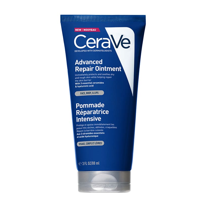CeraVe, Advanced Repair Ointment, Formulated for Very Dry, Rough, and Cracked Skin, Lightweight Formula with Ceramides and Hyaluronic Acid, Absorbs Easily, Soothing Relief, Instant Long-Lasting Hydration, Locks in Moisture, Protects the Skin's Natural Barrier, Non-Greasy Feel, Suitable for Face, Body, and Lips