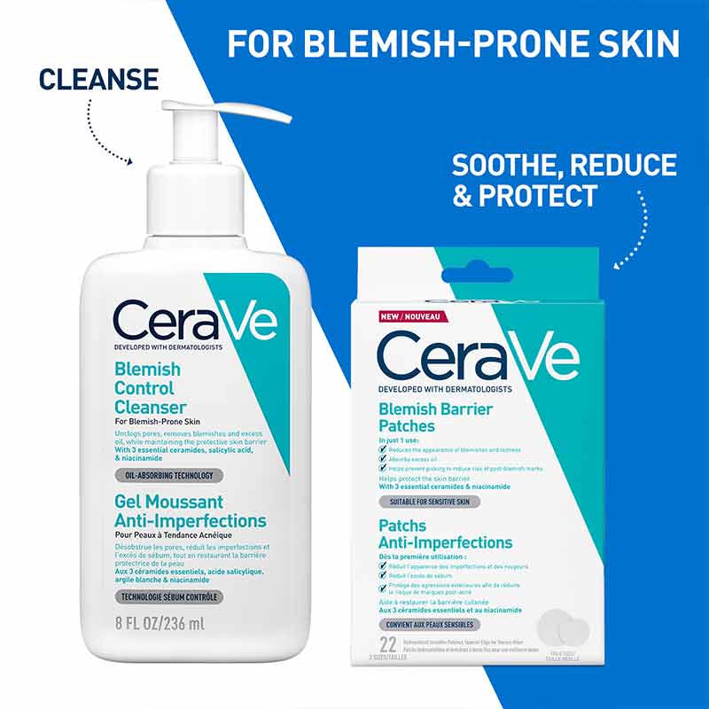 CeraVe Blemish Control Clay to Foam Cleanser and CeraVe Blemish Barrier Patches