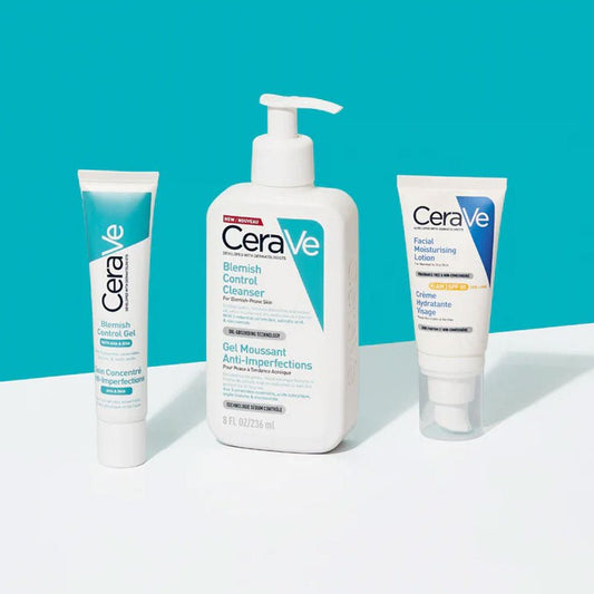 CeraVe Blemish Control Essentials Gift Set, skincare, cleanser, moisturiser, treatment, gel, SPF, blemish prone, teen skin, clear, healthy, skin