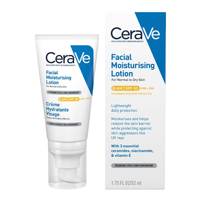CeraVe Facial Moisturising Lotion AM SPF50 - lightweight moisturiser with UVA/UVB protection