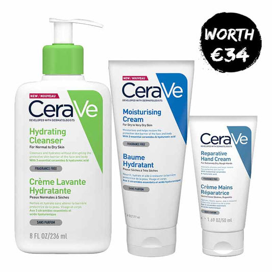 CeraVe Hydrating Face & Body Bundle, CeraVe Hydrating Cleanser, CeraVe Moisturising Cream, CeraVe Hand Cream