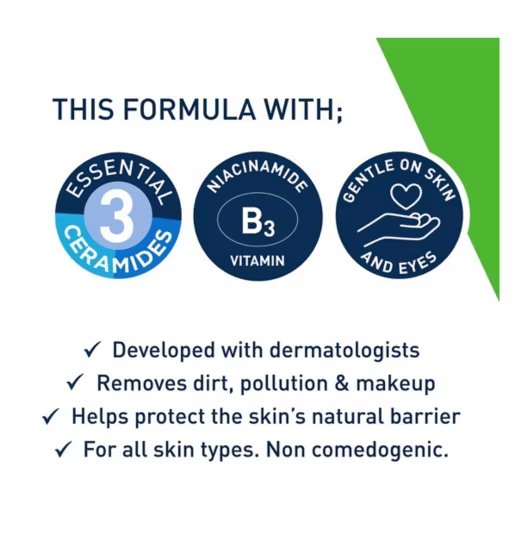 CeraVe, removes dirt, removes makeup