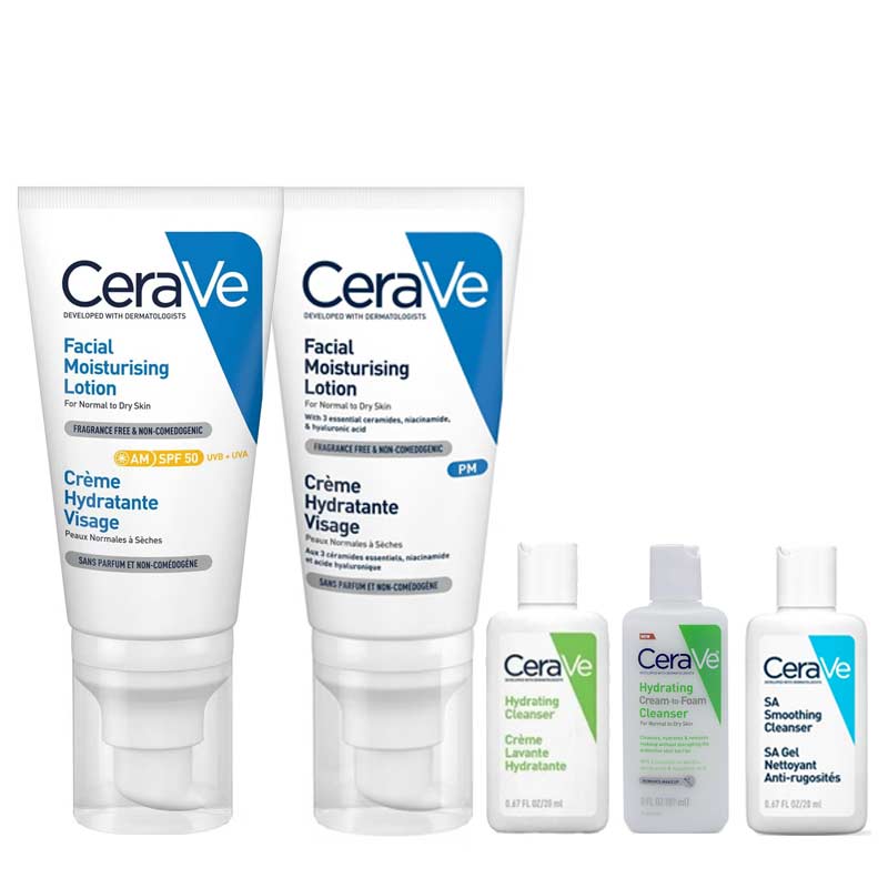 CeraVe Moisturising AM & PM Duo + 3 FREE Travel Size Cleansers