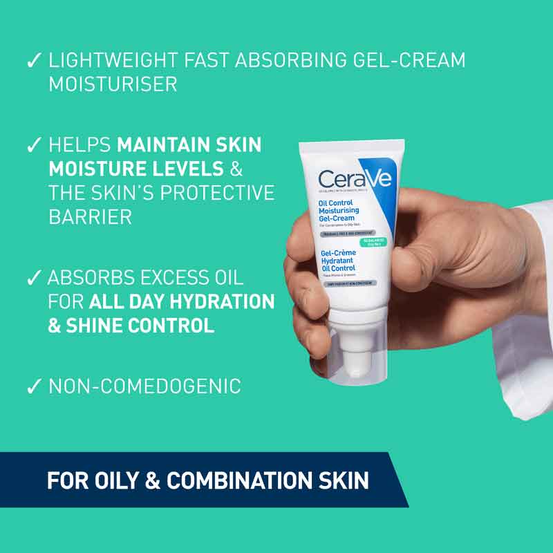 CeraVe, Oil Control Gel-Cream Moisturiser, lightweight moisturiser, for combination and oily skin, absorb excess oil in skin, skin shine control
