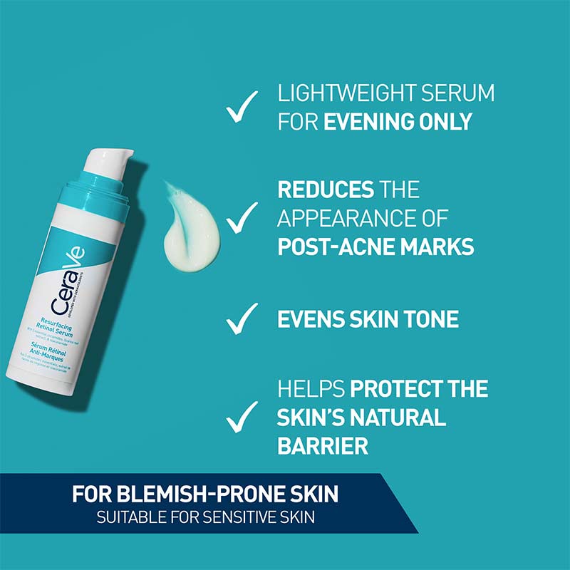 CeraVe, Resurfacing Retinol Serum, even skin tone, lightweight serum for blemish prone skin