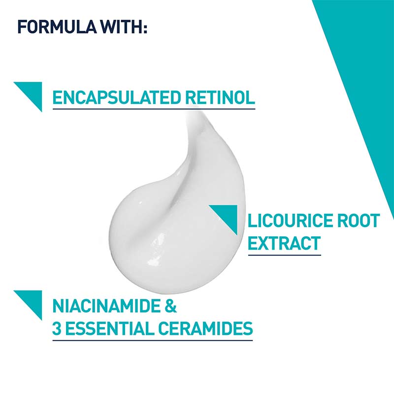 CeraVe Resurfacing Retinol Serum, licourice root extract,  niacinamide and 3 essential ceramides