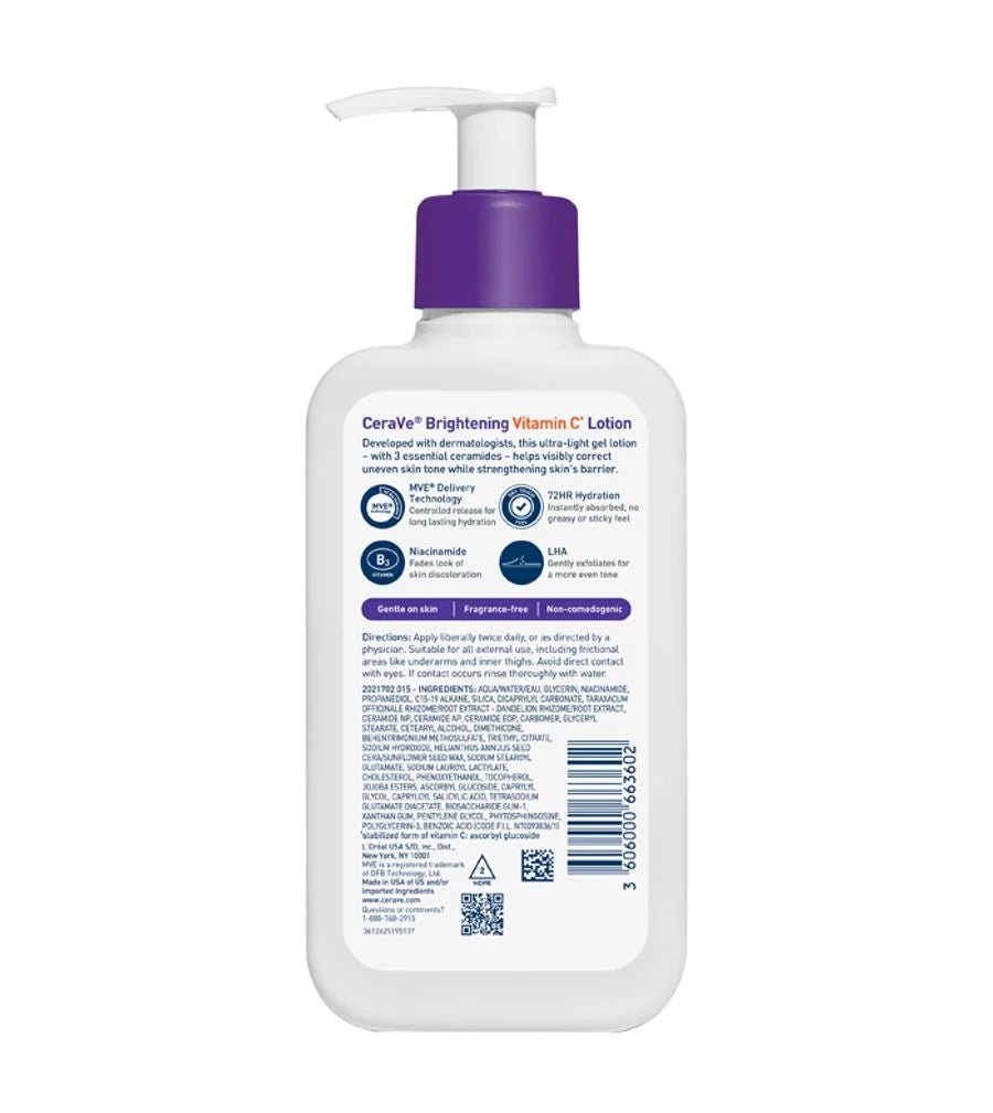 CeraVe Vitamin C Brightening Lotion Image of the back of the product with a white background