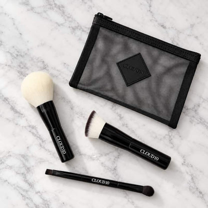 Cloud 10 On the Go Travel Brush Set displayed on a marble tile background