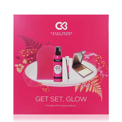  Cocoa Brown |Glow | Gift Set | self tan | mousse | Applicator Mitt | Bronzer | Highlighter | Palette | double ended | brush