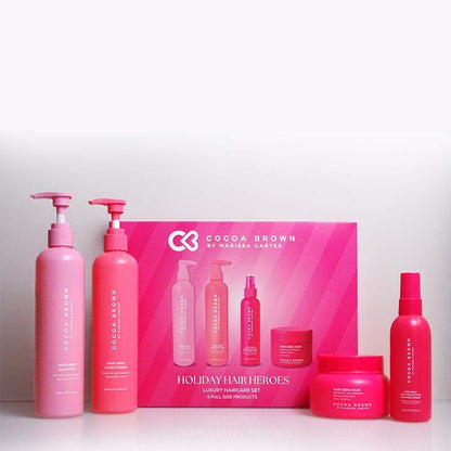 Cocoa Brown Holiday Hair Heroes Luxury Haircare Set 3 Faded Background