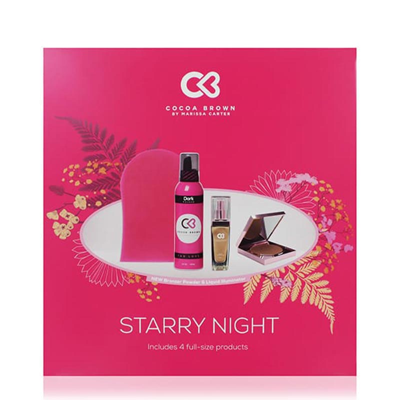 Cocoa Brown | Starry Night | Gift Set | mousse | dark | Applicator Mitt | Bronzer Powder | Liquid Illuminator