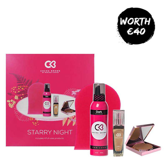 Cocoa Brown | Starry Night | Gift Set | mousse | dark | Applicator Mitt | Bronzer Powder | Liquid Illuminator