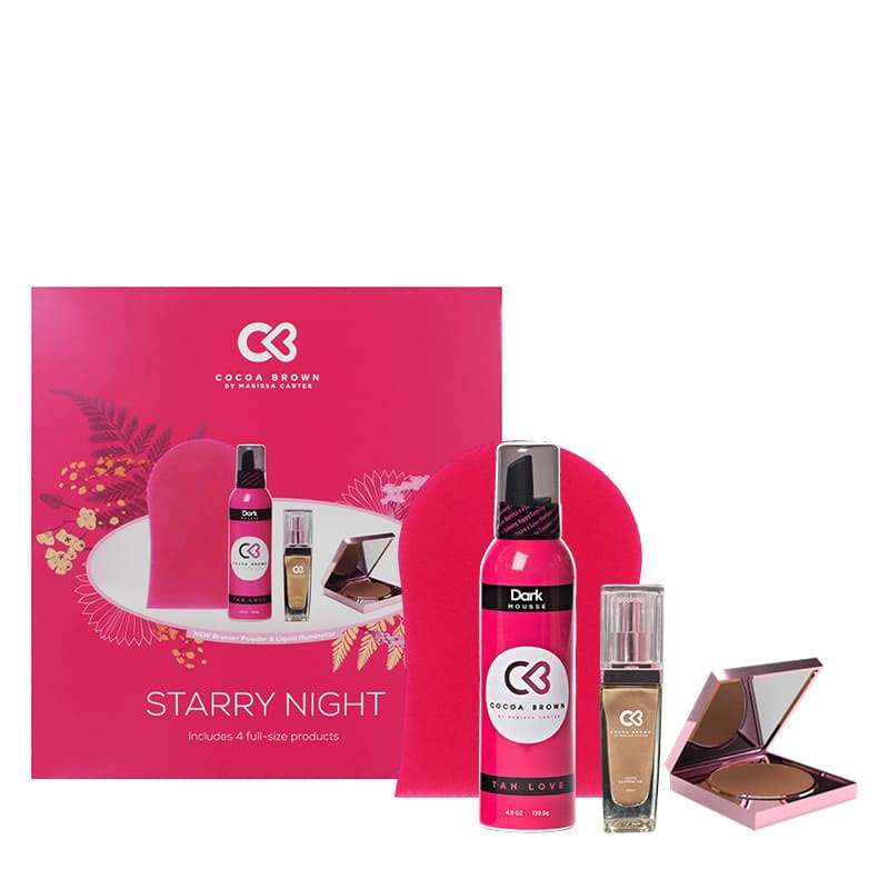 Cocoa Brown | Starry Night | Gift Set | mousse | dark | Applicator Mitt | Bronzer Powder | Liquid Illuminator
