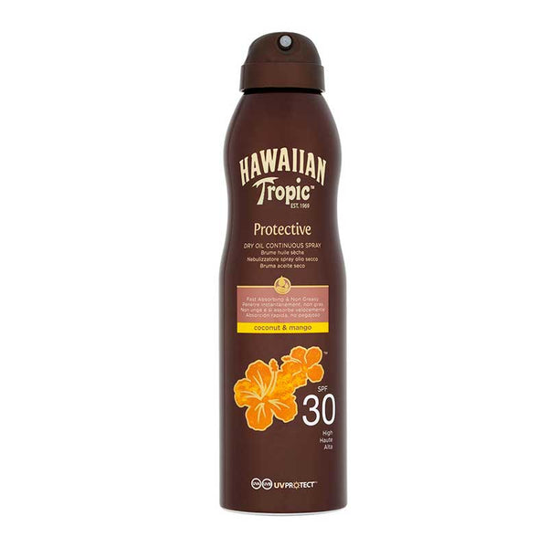 Hawaiian Tropic Protective Dry Oil Continuous Spray SPF 30 | UVA | UVB | Protect | Hydrate | Easy | Quick | Coconut | Mango | Tropical | Dry Oil 