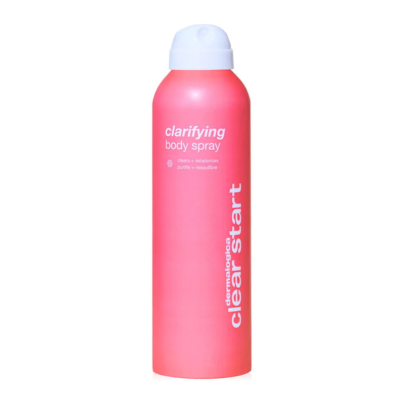 Dermalogica Clear Start Clarifying Body Spray | active breakouts | prevent future breakouts | upside-down misting | Salicylic Acid | exfoliates | Witch Hazel | Tea Tree Oil | Moroccan Argan Oil | soothe | balance | reduce redness | post-shower | after a workout | on the go | clear skin | blemish-free.
