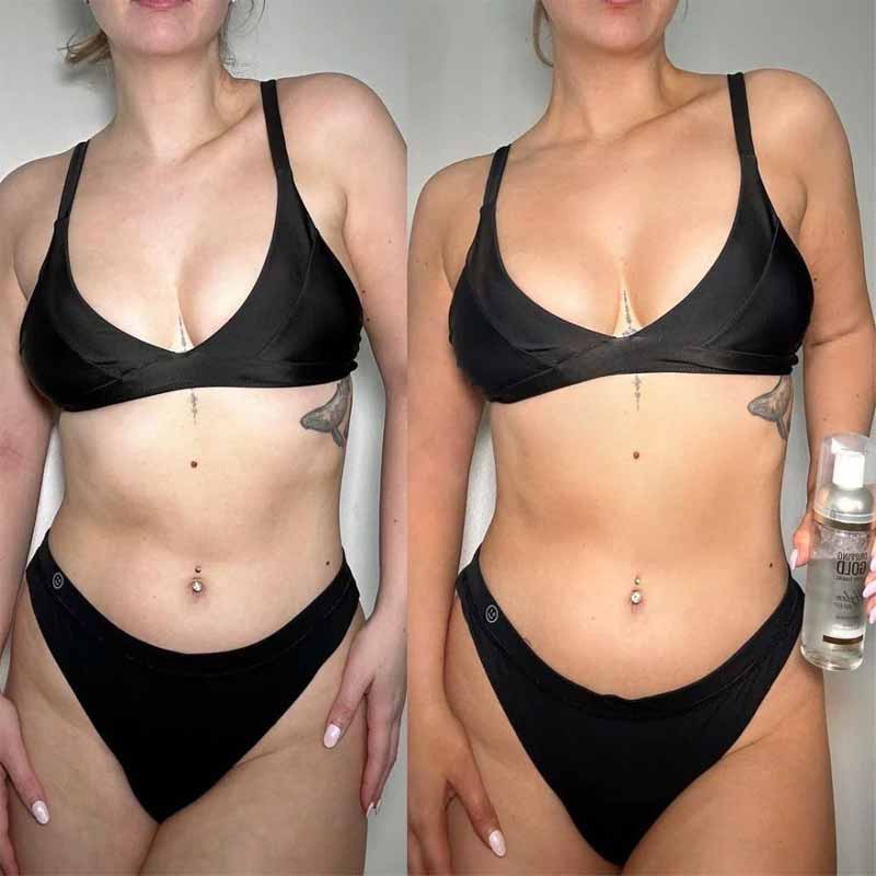Dripping Gold Hydra Whip Clear Mousse | hydrating | mousse | sun-kissed | zero transfer | easy | quick absorption | hyaluronic acid | vitamins | before | after | example 