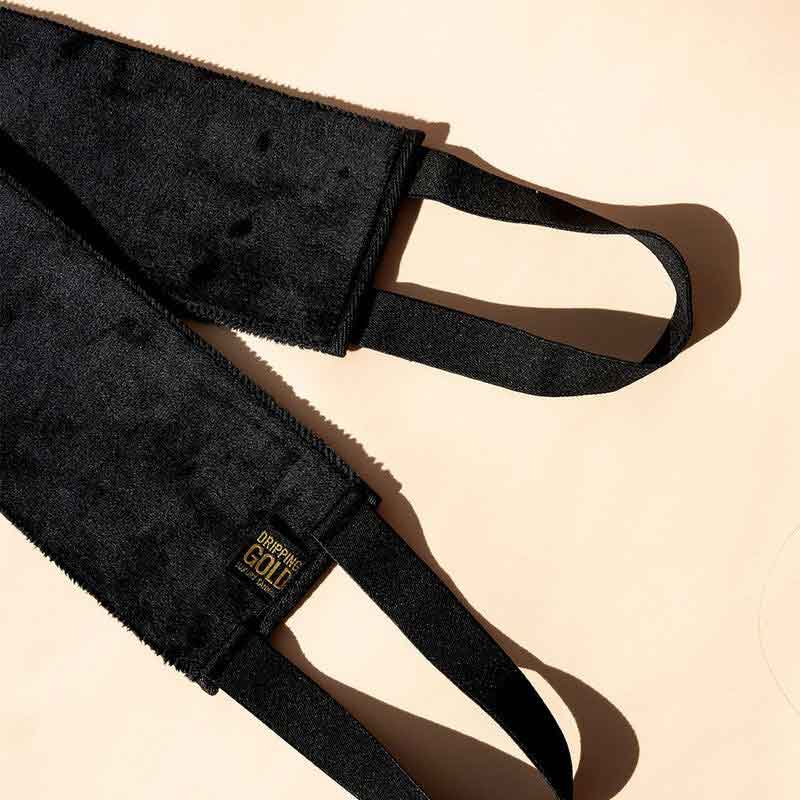 Dripping Gold | Velvet | Back | Tan |Applicator | flawless | streak-free | luxurious | effortless | tan | elastic handles | super-soft | feel | designed | even | all over | double sided | go-to | tool 