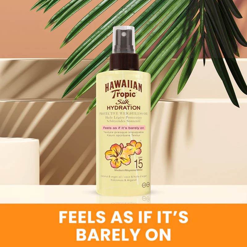  Hawaiian Tropic | Silk Hydration | Dry Oil Mist | SPF 15 | body | coconut | argan oil | nourished | beautiful | lightweight | mist | nourishment | hydration | weightless 