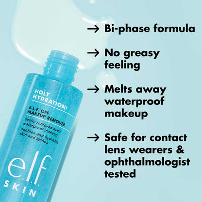 e.l.f Skin Holy Hydration! e.l.f. Off Makeup Remover | gentle bi-phase formula | effectively removes waterproof makeup | hydrates and nourishes skin | clean and refreshed feeling