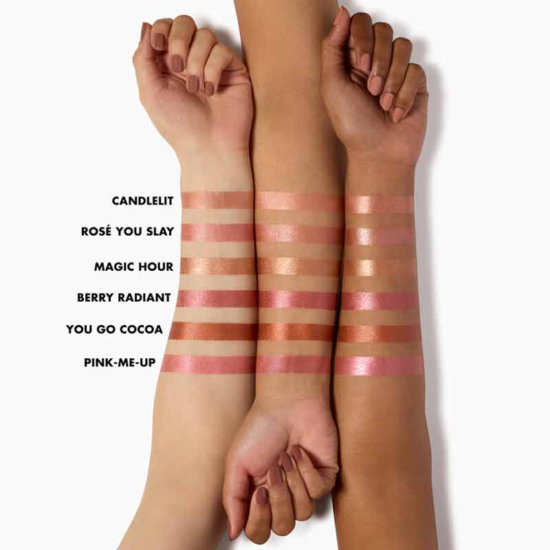 e.l.f. | Halo Glow | Blush |  Beauty Wand | luminous | pigmented | squalane | luminous | lightweight texture | flushed | pop of color | cushion-tip applicator | hydration | radiant | glowing | Candlelit | Rosé You Slay | Magic Hour | Berry Radiant