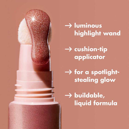 e.l.f. | Halo Glow | highlight |  Beauty Wand | luminous | squalane | luminous | lightweight texture | flushed | buildable | cushion-tip applicator | hydration | radiant | glow | moisturize | champagne campaign | rose quartz | liquid gold