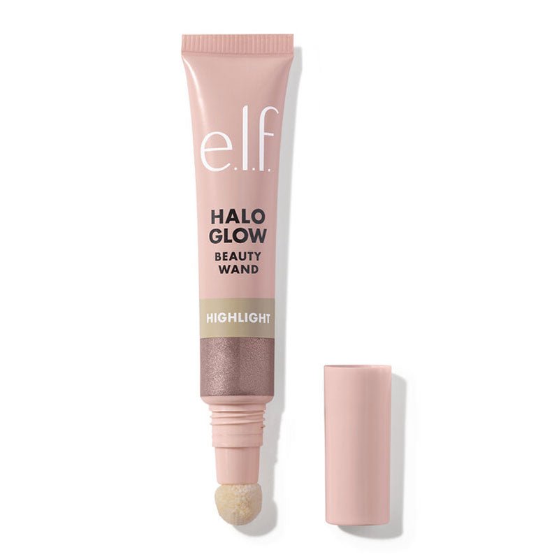 e.l.f. | Halo Glow | highlight |  Beauty Wand | luminous | squalane | luminous | lightweight texture | flushed | buildable | cushion-tip applicator | hydration | radiant | glow | moisturize | champagne campaign | rose quartz | liquid gold