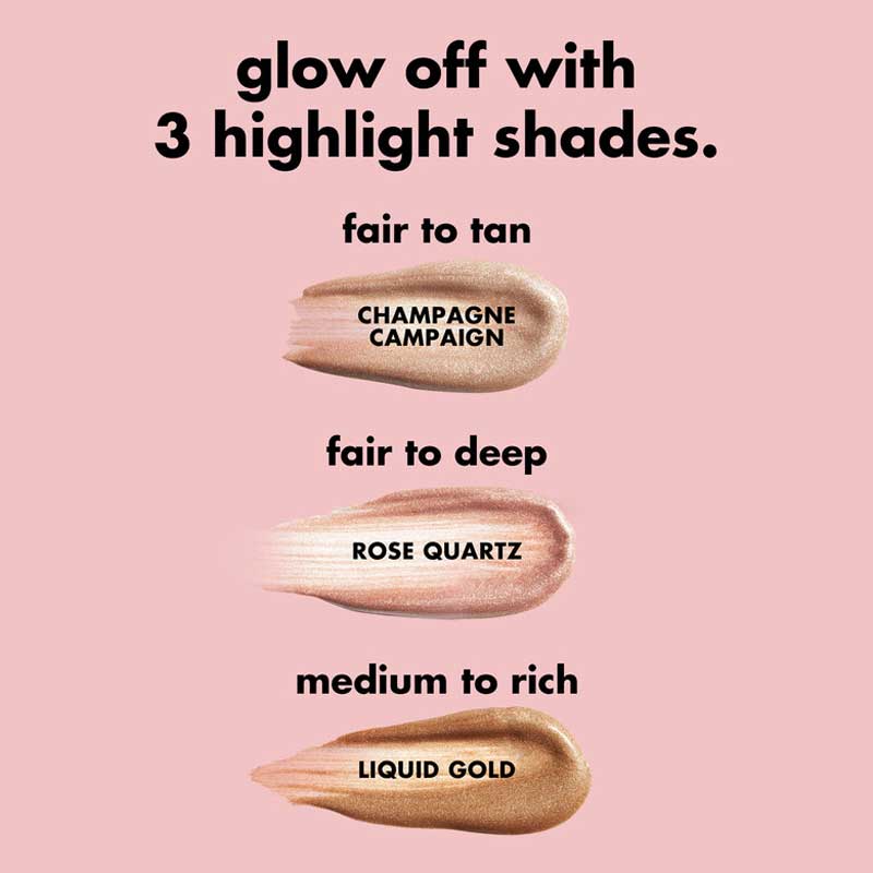 e.l.f. | Halo Glow | highlight |  Beauty Wand | luminous | squalane | luminous | lightweight texture | flushed | buildable | cushion-tip applicator | hydration | radiant | glow | moisturize | champagne campaign | rose quartz | liquid gold