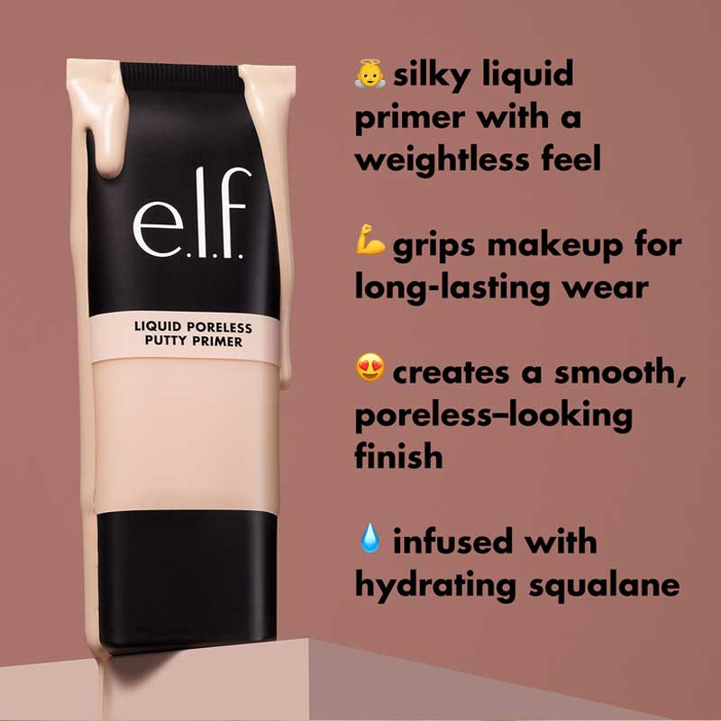 e.l.f. | Liquid | Poreless | Putty | Primer | flawless canvas | makeup application | lightweight | velvety | squalane | minimizes pores | smooths | strong grip | long-lasting | stay all day