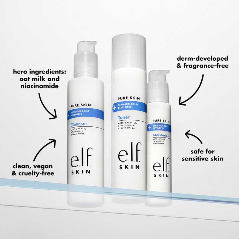 e.l.f Skin Pure Skin Cleanser | creamy, non-foaming formula | removes dirt, oil, and impurities | gentle and non-irritating | leaves skin refreshed and nourished