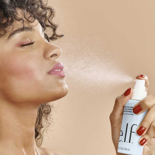 e.l.f. | Stay All Night | Blue Light | Micro-Fine | Setting Mist | skincare-makeup hybrid | lightweight | facial mist | sets makeup | absorbs blue light | aloe vera | elderflower extract | refreshing | matte | shine-free 