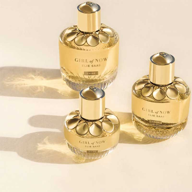 Elie Saab Girl Of Now Shine Eau de Parfum | radiant embodiment | Girl of Now spirit | solar | addictive variation | celebrates | modern woman's carefree | joyful essence | floral addiction | enhances ELIE SAAB signature notes.