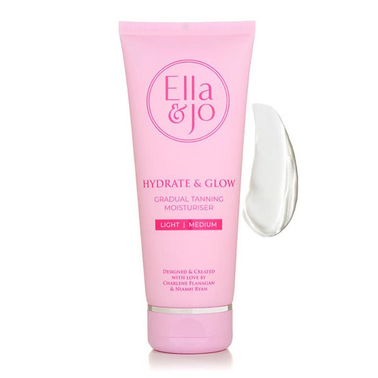 Ella & Jo | Hydrate & Glow Gradual Moisturiser | hydration | bronzing brilliance | transform skin appearance | Glycerin | Hyaluronic Acid | Squalane | gradual tanning moisturiser | radiant bronzed look | moisturised skin | rejuvenated skin | body skincare routine