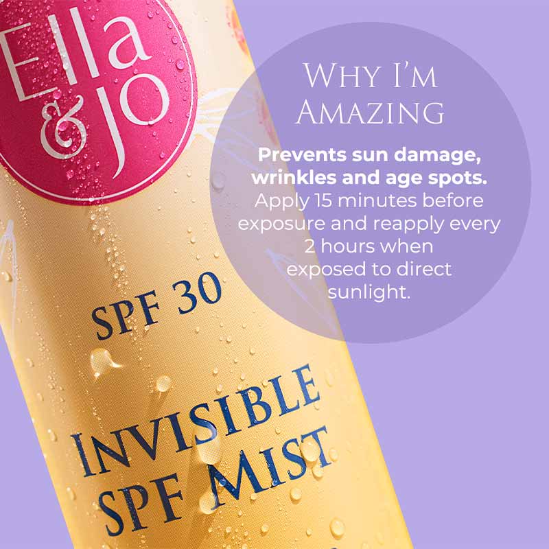 Ella & Jo Invisible SPF Mist SPF 30 | amazing | prevents sun damage , wrinkles and age spots | sun exposure | direct sunlight 