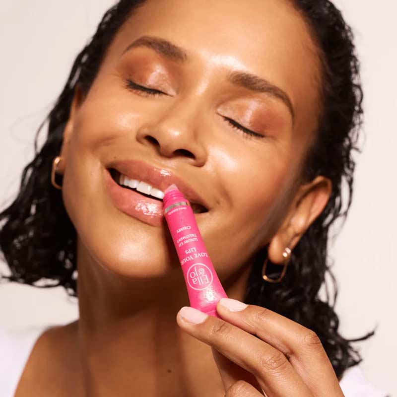Ella & Jo Love your Lips Luxury Lip Treatment on lips, glossy lip balm