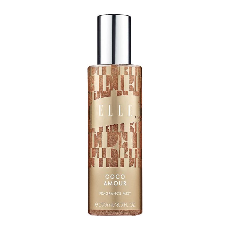 Elle | Coco Amour | Fragrance Mist | delightful combination | coconut | embraced | warm toffee | finished | delightful blend | vanilla | sandalwood | fun | playful | fragrance mist | passport | sun-kissed glow | delivering | essence | golden beach | wherever you go