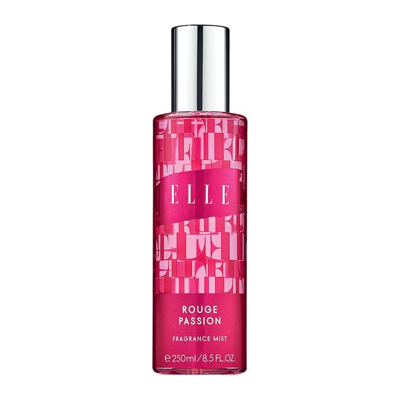 Elle | Rouge Passion | Fragrance Mist | captivating | blend | mouth-watering | exotic fruit | addictive hint | jasmine | mist | perfect accompaniment | irresistibly fearless | Pair | bold red lip | allure | center stage
