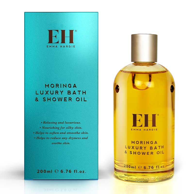 Emma Hardie Moringa Luxury Bath & Shower Oil | luxurious | Moringa Seed Oil | nourishing | soft | supple | ski | bath | shower | cleansing